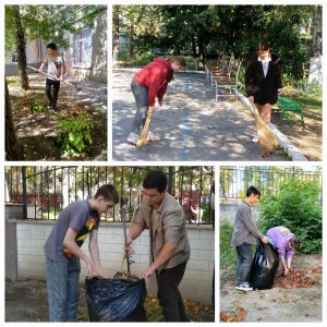 Волонтеры 9-А класса и 11-В класса проводят санитарную пятницу. Последний день сентября 2022 года.