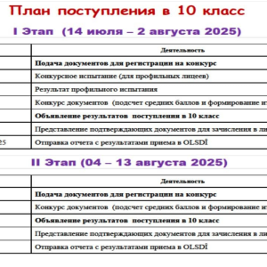 План поступления в 10 класс