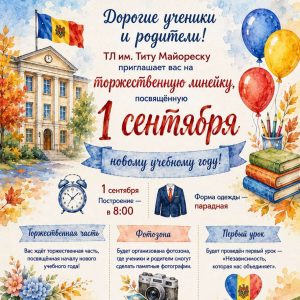 Liceul Teoretic „Titu Maiorescu” vă invită la sărbătoarea începutului noului an școlar 2026-2027!